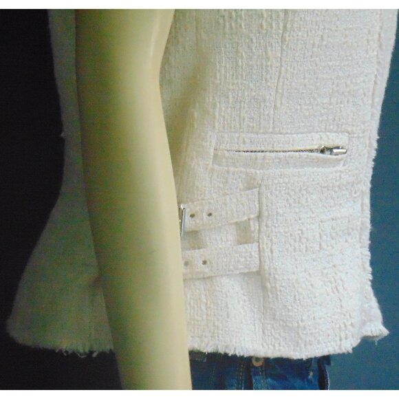 Rebecca Taylor Off White Textured Frayed Tweed Biker Moto Vest Sm - Picture 11 of 16